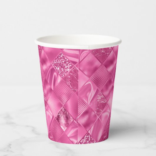 Gobelets En Papier Motif à tissage Carré rose chaud (Droite)