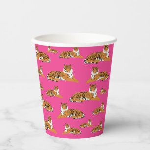 Gobelets En Papier Motif animal du tigre de la jungle rose orange