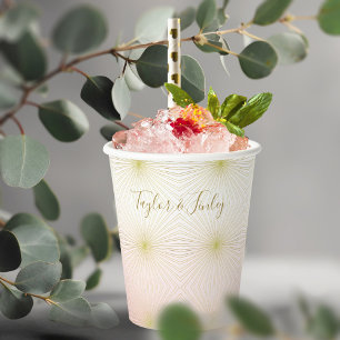Gobelets En Papier Motif Art déco mariage blanc blush or rétro Art dé
