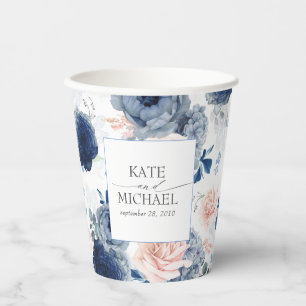 Gobelets En Papier Motif botanique bleu et rose