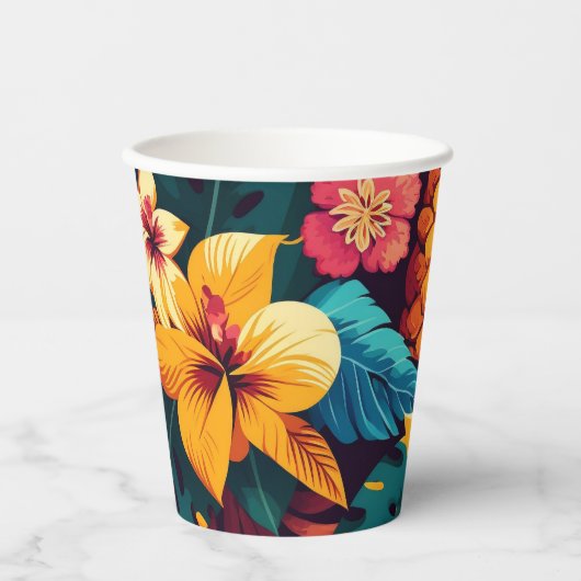 Gobelets En Papier Motif botanique tropical hawaïen. Fleur (Recto)