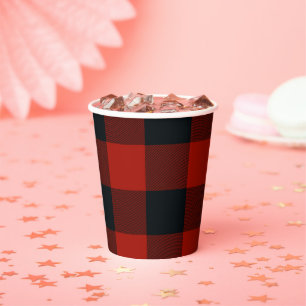Gobelets En Papier Motif carreau gingham noir et rouge buffle