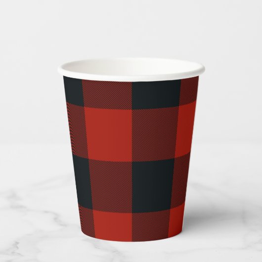 Gobelets En Papier Motif carreau gingham noir et rouge buffle (Verso)