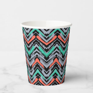Gobelets En Papier Motif Chevron Gris, Turquoise Et Corail Tirée À