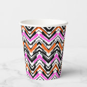 Gobelets En Papier Motif Chevron Noir, Orange Et Rose (Verso)