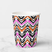 Gobelets En Papier Motif Chevron Noir, Orange Et Rose (Recto)