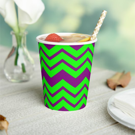 Gobelets En Papier Motif chevron zigzag vert violet  (Insitu)