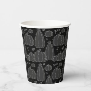 Gobelets En Papier Motif Citrouille d'automne moderne en noir et blan