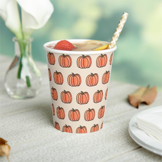 Gobelets En Papier Motif Citrouille migre Orange (Insitu)