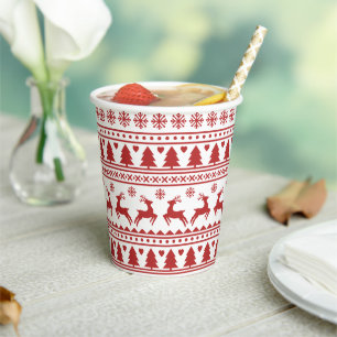 Gobelets En Papier Motif classique rouge scandinave de Noël