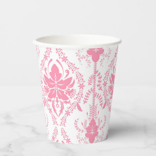 Gobelets En Papier motif damassé rose blanc