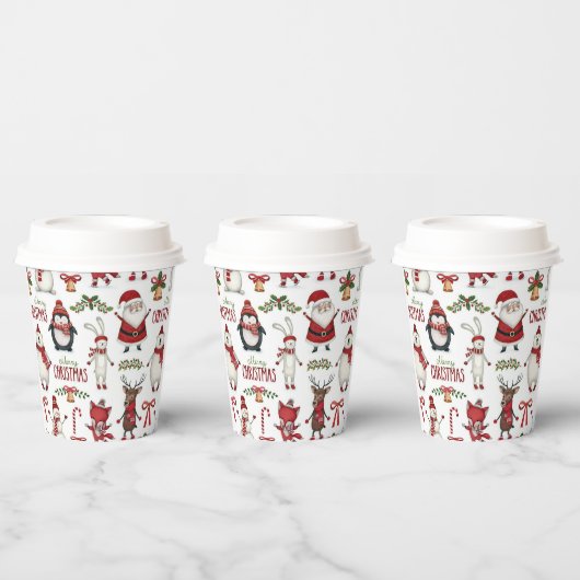 Gobelets En Papier motif d'animaux de Noël (Multi)