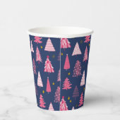 Gobelets En Papier Motif d'arbre de Noël bleu et rose (Droite)