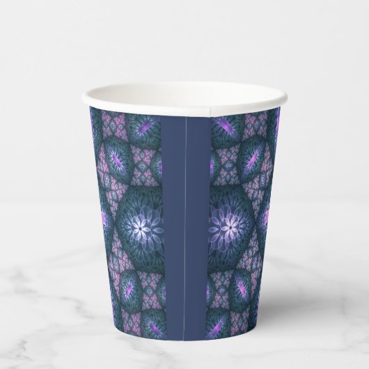 Gobelets En Papier motif d'art fractal 3D Turquoise violet rose (Droite)