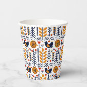 Gobelets En Papier Motif d'art populaire aux oiseaux d'automne (Recto)