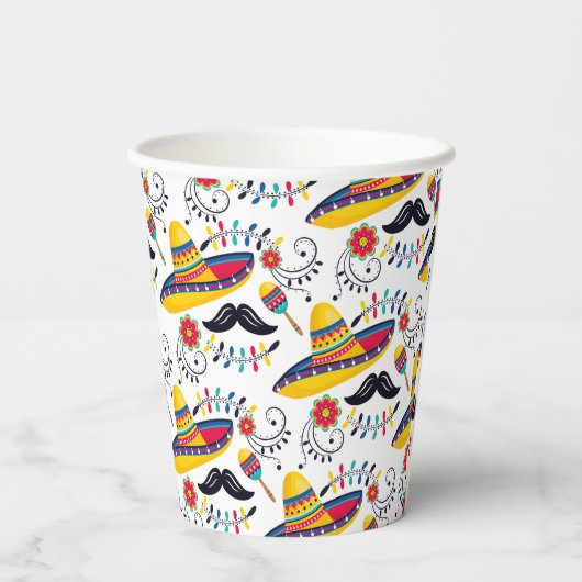 Gobelets En Papier Motif d'art populaire mexicain Sombreros, Moustach (Verso)
