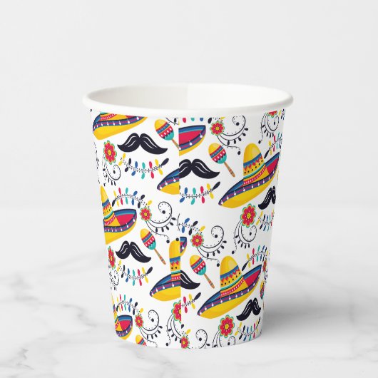 Gobelets En Papier Motif d'art populaire mexicain Sombreros, Moustach (Gauche)