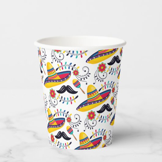 Gobelets En Papier Motif d'art populaire mexicain Sombreros, Moustach (Recto)