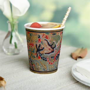 Gobelets En Papier Motif de broderie en soie de dragon chinois antiqu