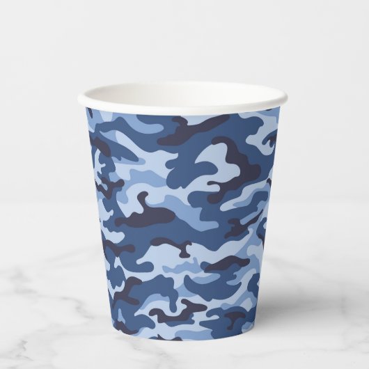 Gobelets En Papier Motif de camouflage bleu foncé (Recto)