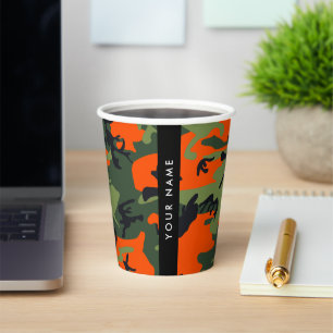 Gobelets En Papier Motif de camouflage orange, Votre nom, Personnalis