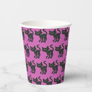 Gobelets En Papier Motif de chat noir mignon et violet Halloween