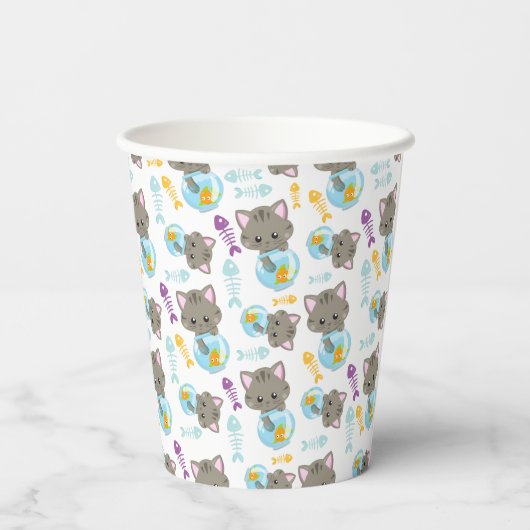 Gobelets En Papier Motif De Chats, Chats Mignons, Chatons, Poisson (Verso)