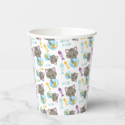 Gobelets En Papier Motif De Chats, Chats Mignons, Chatons, Poisson (Gauche)