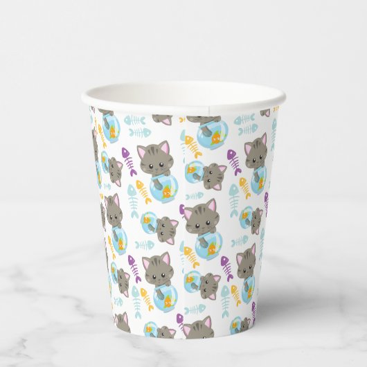 Gobelets En Papier Motif De Chats, Chats Mignons, Chatons, Poisson (Droite)