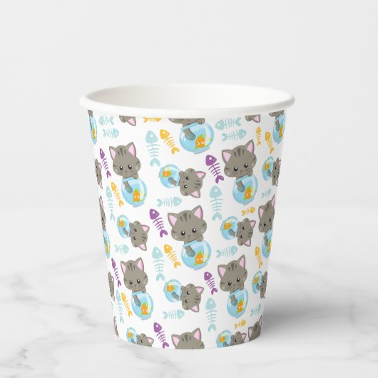 Gobelets En Papier Motif De Chats, Chats Mignons, Chatons, Poisson (Recto)