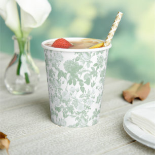 Gobelets En Papier Motif de chinoiserie française de roses florales v