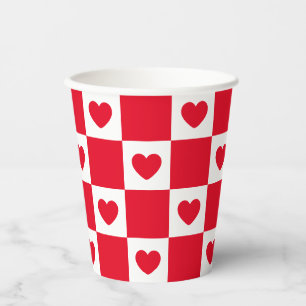 Gobelets En Papier Motif de coeur À damiers rouge