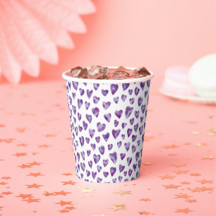 Gobelets En Papier Motif de coeur d'amour pourpre