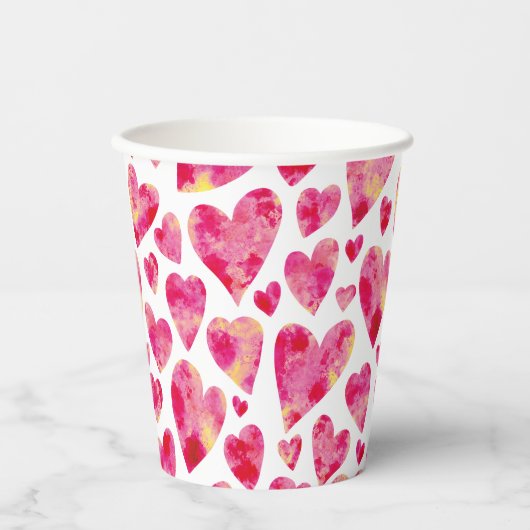 Gobelets En Papier Motif de coeur d'amour rose (Recto)