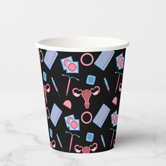 Gobelets En Papier Motif de contraception féministe (Recto)