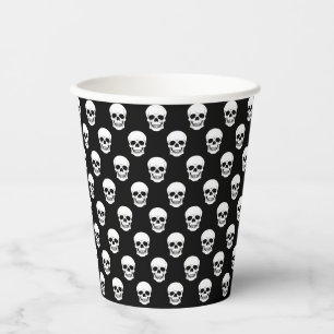 Gobelets En Papier Motif de crâne blanc sur Halloween gothique noir
