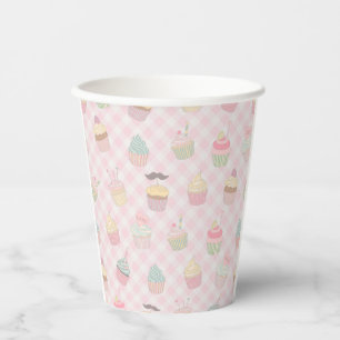 Gobelets En Papier Motif de cupcakes mignons en gingham rose pastel