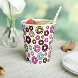 Gobelets En Papier Motif De Donuts, Donuts Colorés, Saupoudrages