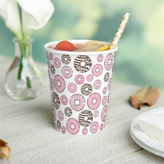 Gobelets En Papier Motif De Donuts, Donuts Roses, Donuts Blancs (Insitu)