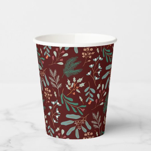 Gobelets En Papier Motif de feuillage rustique d'hiver (Gauche)