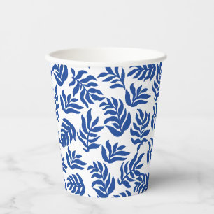 Gobelets En Papier Motif de feuilles botaniques bleues modernes