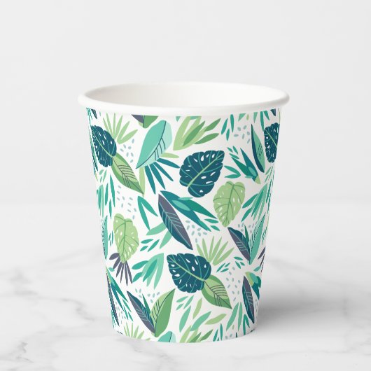 Gobelets En Papier Motif de feuilles vertes et blanches (Recto)