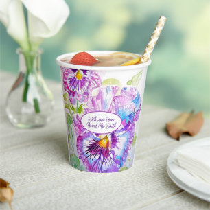 Gobelets En Papier Motif de fleur de pensée violette Aquarelle Mariag