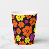 Gobelets En Papier Motif de fleurs - Noir, Rose, Orange et Jaune (Recto)