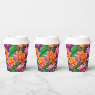 Gobelets En Papier Motif de fleurs tropicales hawaïennes