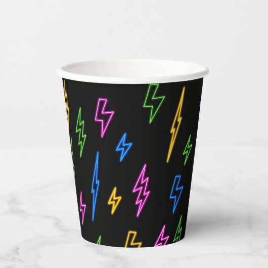 Gobelets En Papier Motif de foudre Retro Neon des années 80 (Recto)