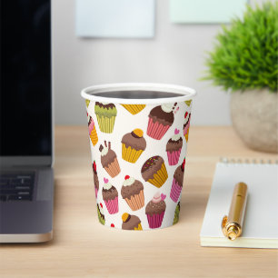 Gobelets En Papier Motif de gâteau, Motif de muffin, Chocolat, Coeurs