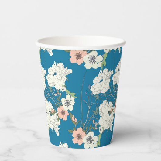 Gobelets En Papier Motif de jardin floral blanc (Verso)