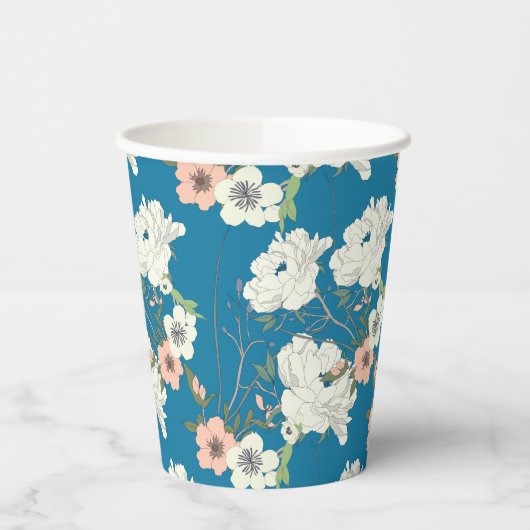 Gobelets En Papier Motif de jardin floral blanc (Gauche)