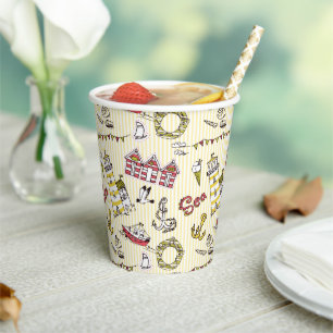 Gobelets En Papier Motif de la scène de la plage